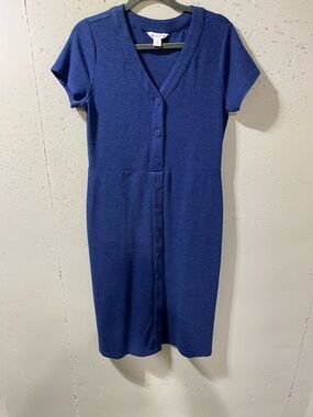 Liz Claiborne Short-Sleeve Button-Front Midi Dress in Blue